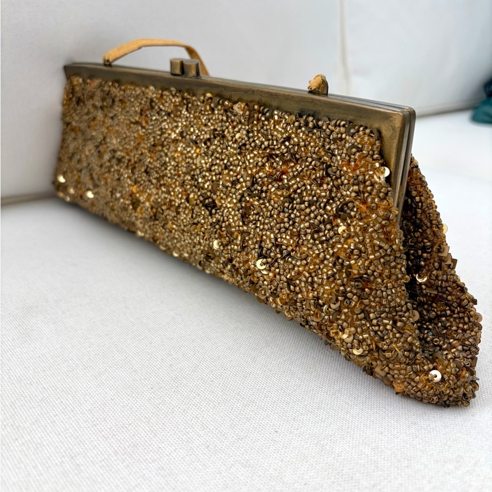 SANTI Elegant Gold Beaded Clutch